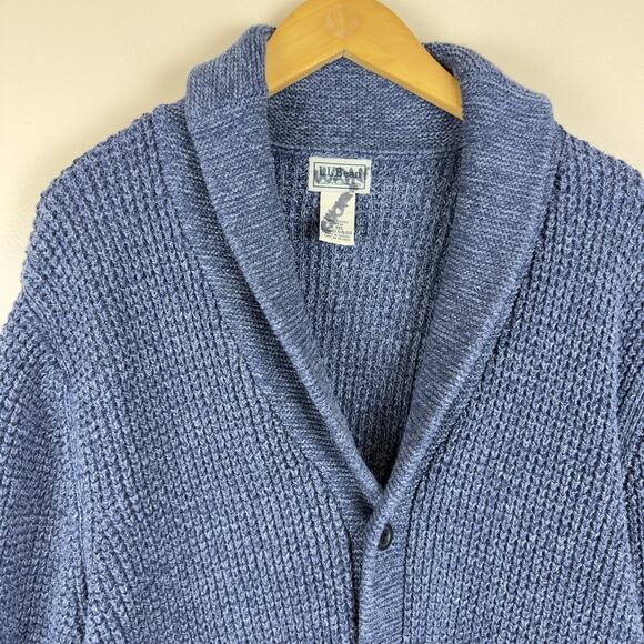 LL Bean Sweater Cardigan L Organic Cotton Waffle Knit Shawl Collar Chunky Knit - Picture 5 of 14